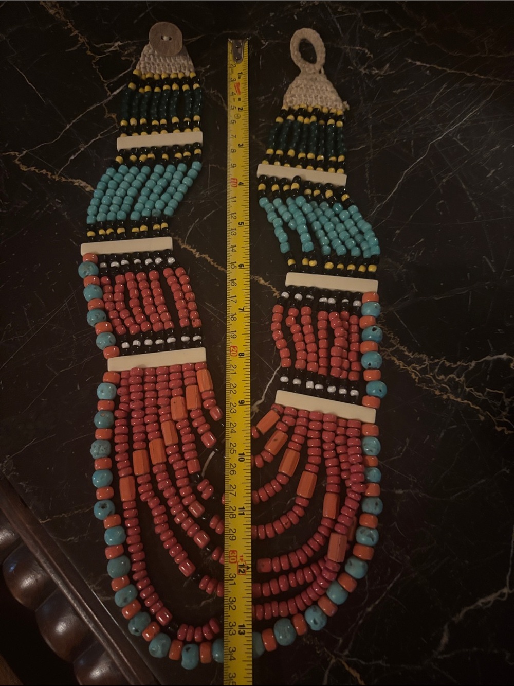 Handmade Multistrand Beaded Necklace - Turquoise & Coral - Picture 2 of 2